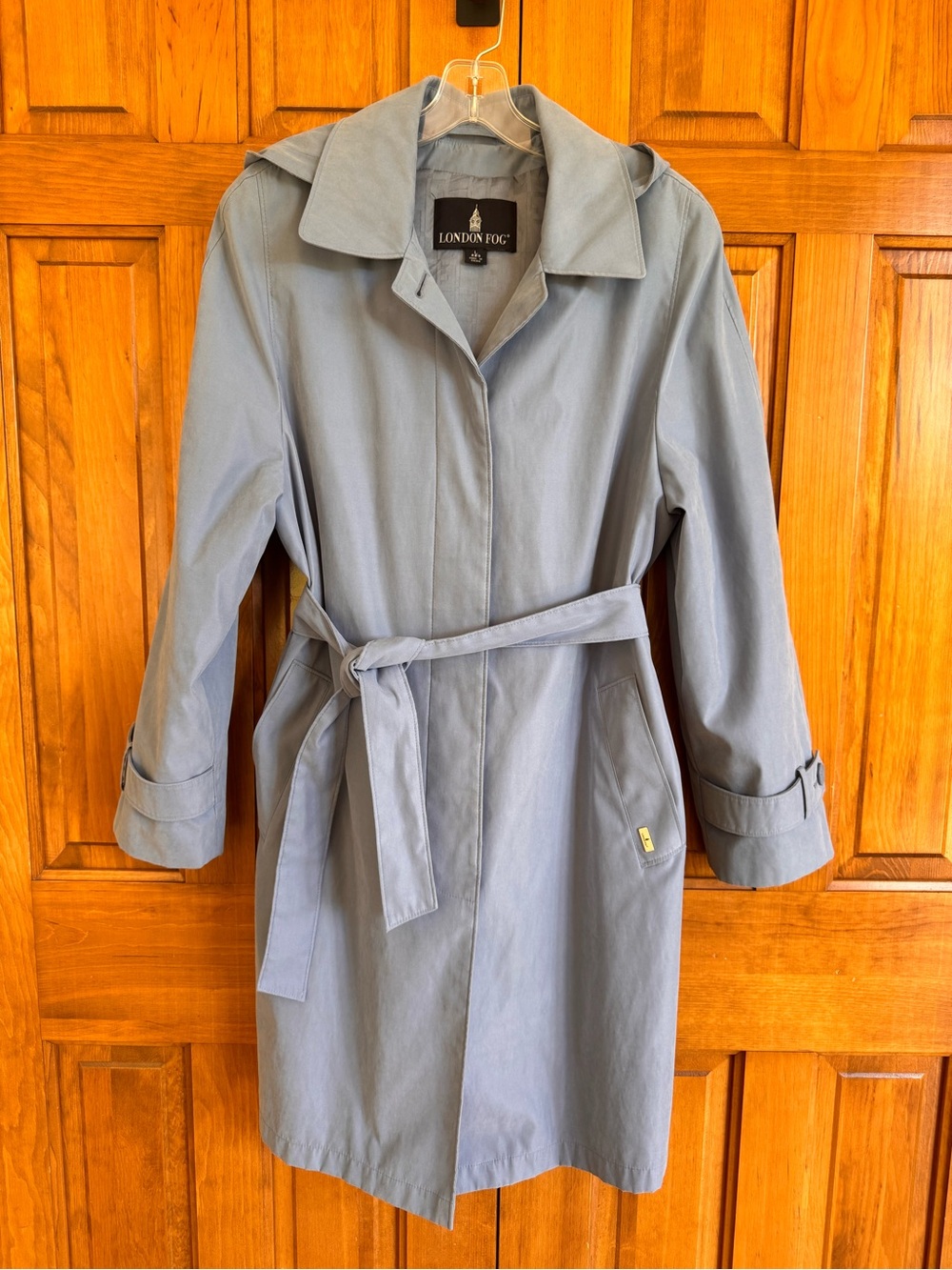 ☔️ London Fog Women's Light Blue Belted Trench Coat Raincoat Large